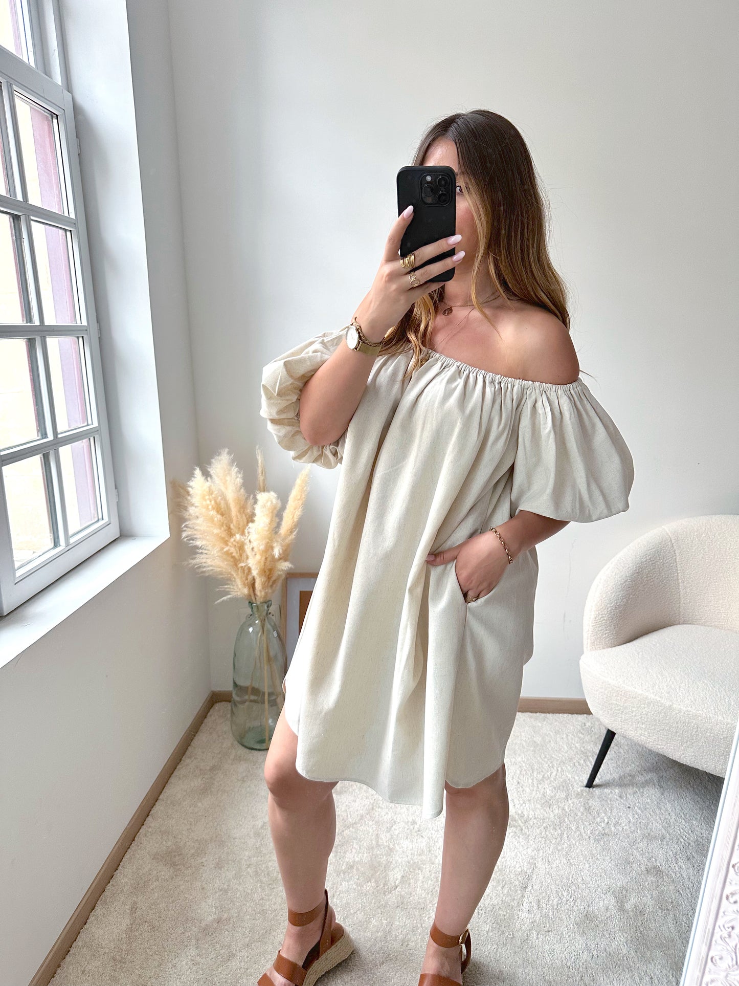 Robe bardot beige CALISTA