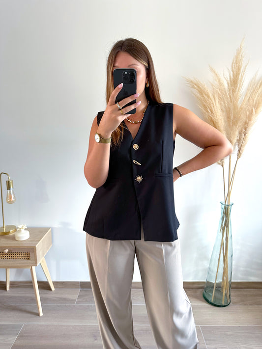 Top noir boutonnée LIVIA