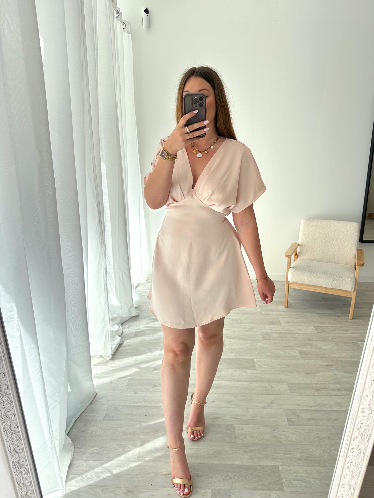 Robe satin rose pâle ENORA