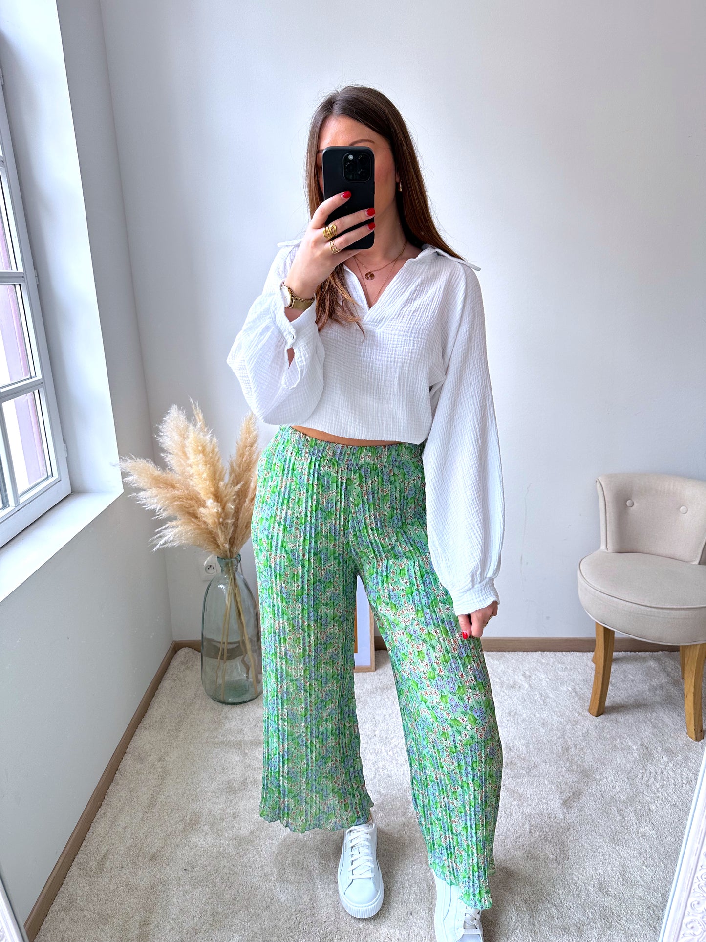 Pantalon plissé vert FREESIA