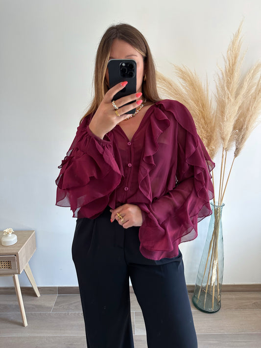 Blouse à volants bordeaux JENNY