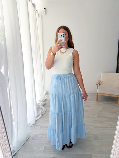 Jupe longue bleu ciel TALIA