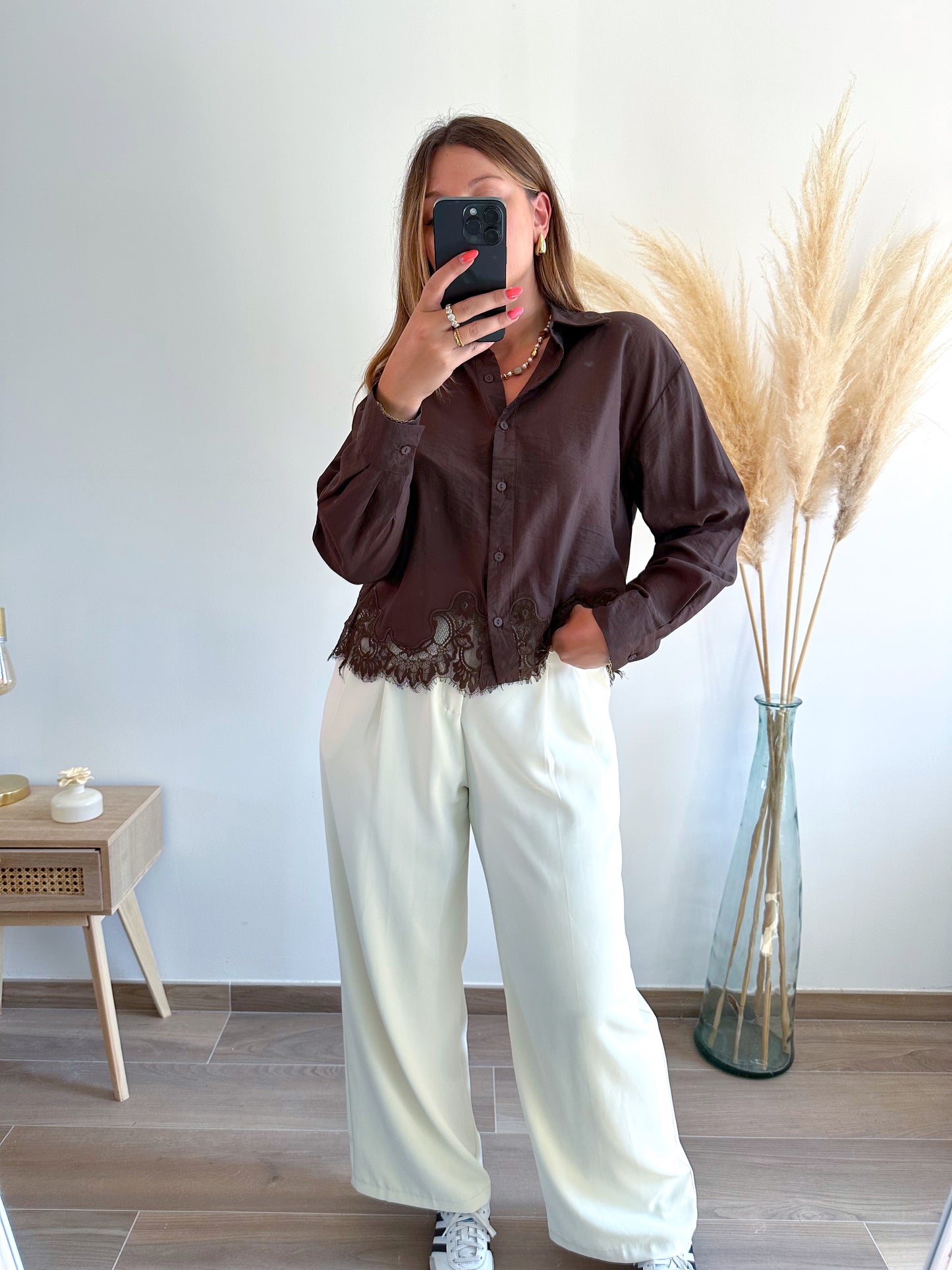 Chemise marron dentelle ALIZÉE