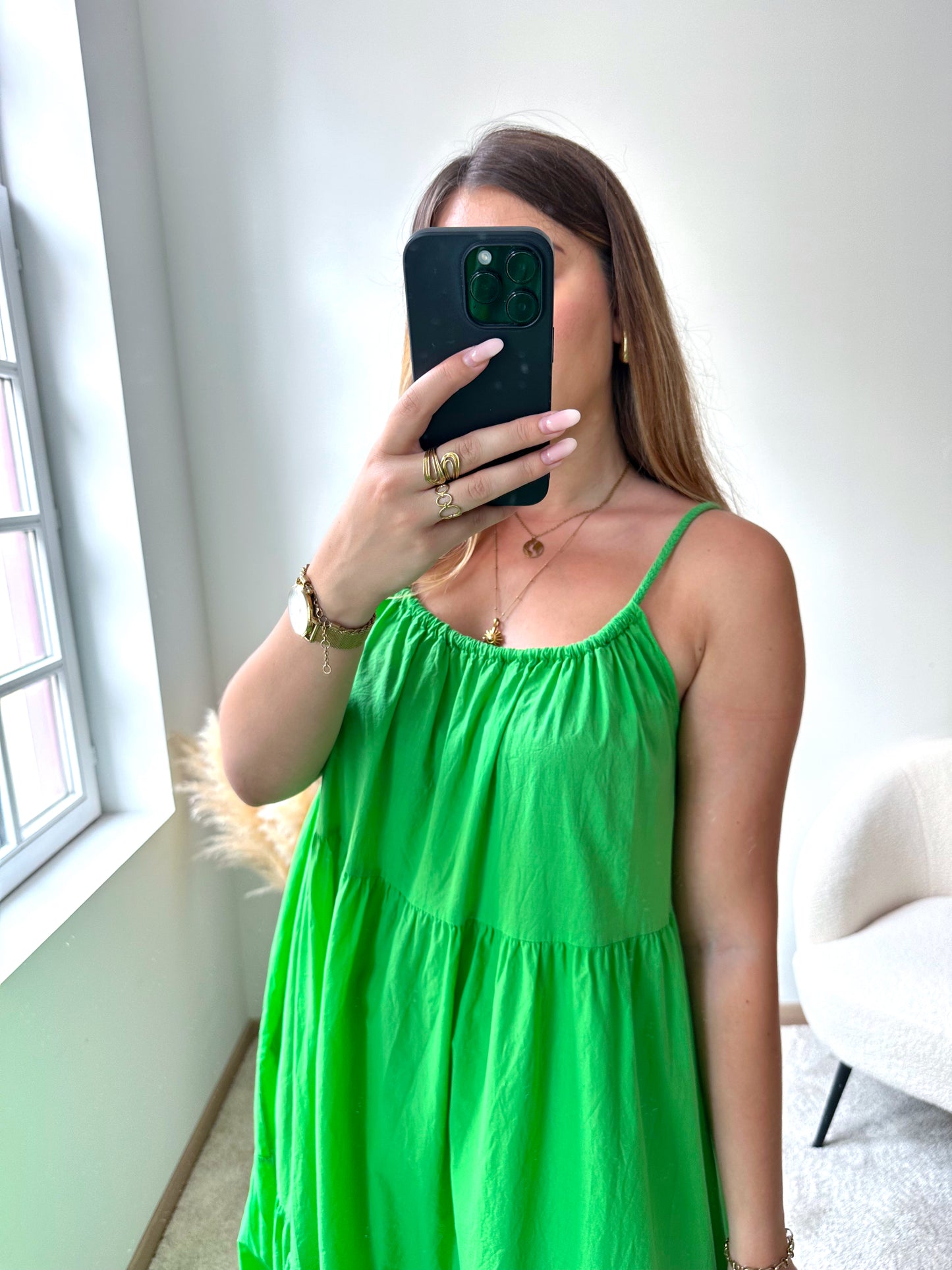 Robe coton maxi verte SIMONA