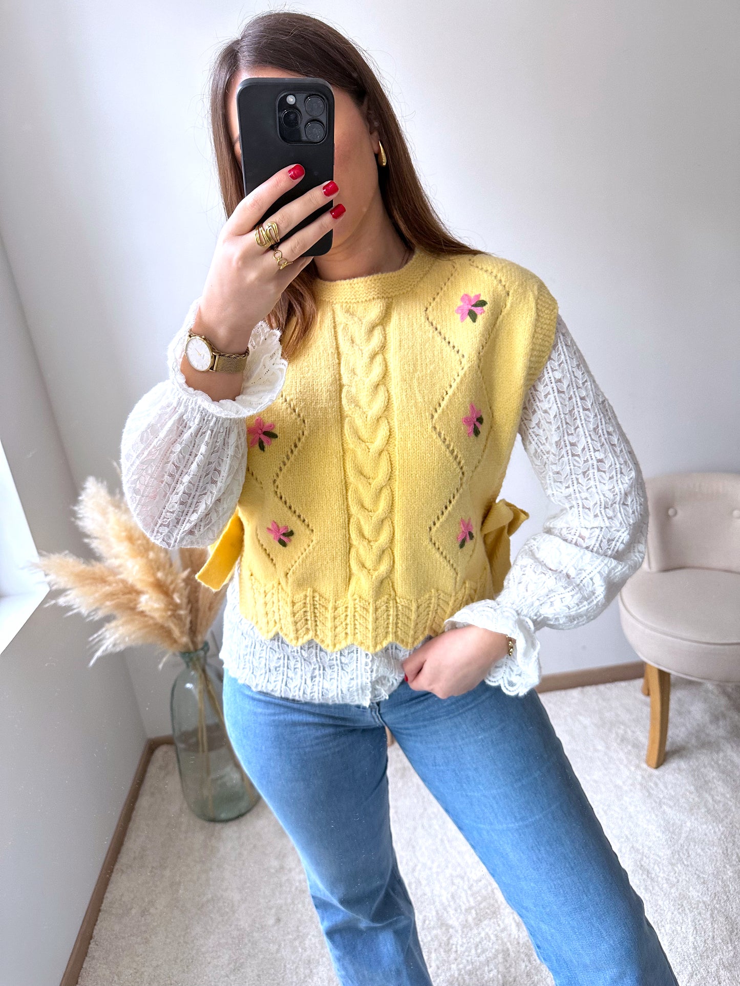 Pull sans manches jaune AZALEE