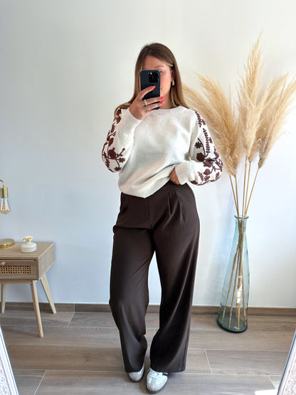 Pull écru brodé AURORE