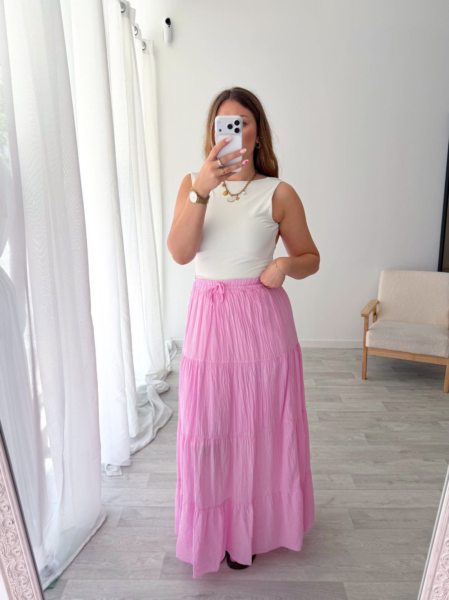 Jupe longue rose TALIA
