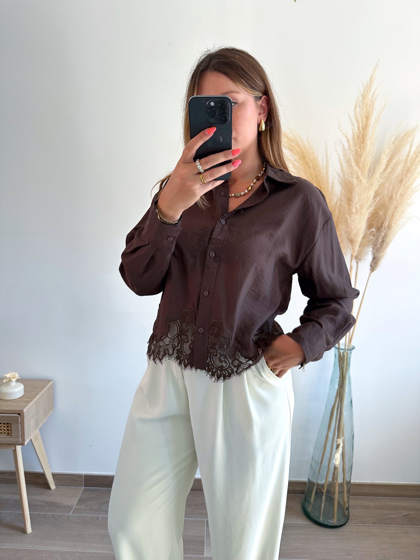 Chemise marron dentelle ALIZÉE