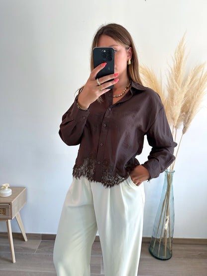 Chemise marron dentelle ALIZÉE