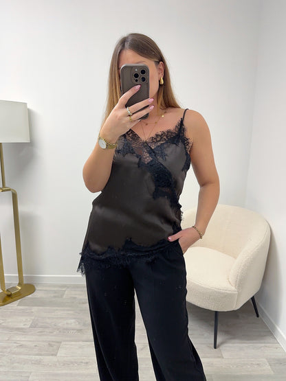 Top dentelle marron JANICE