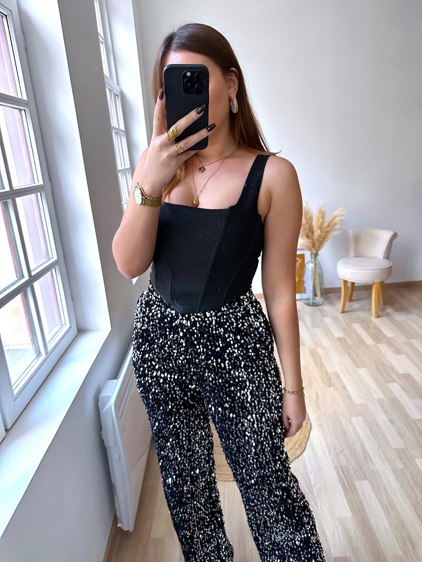 Pantalon noir pailleté HERA