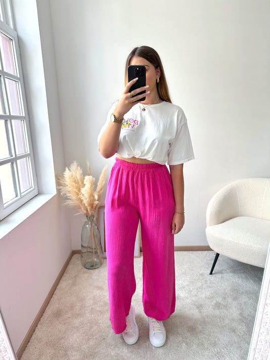 Pantalon gaze de coton rose SADIE