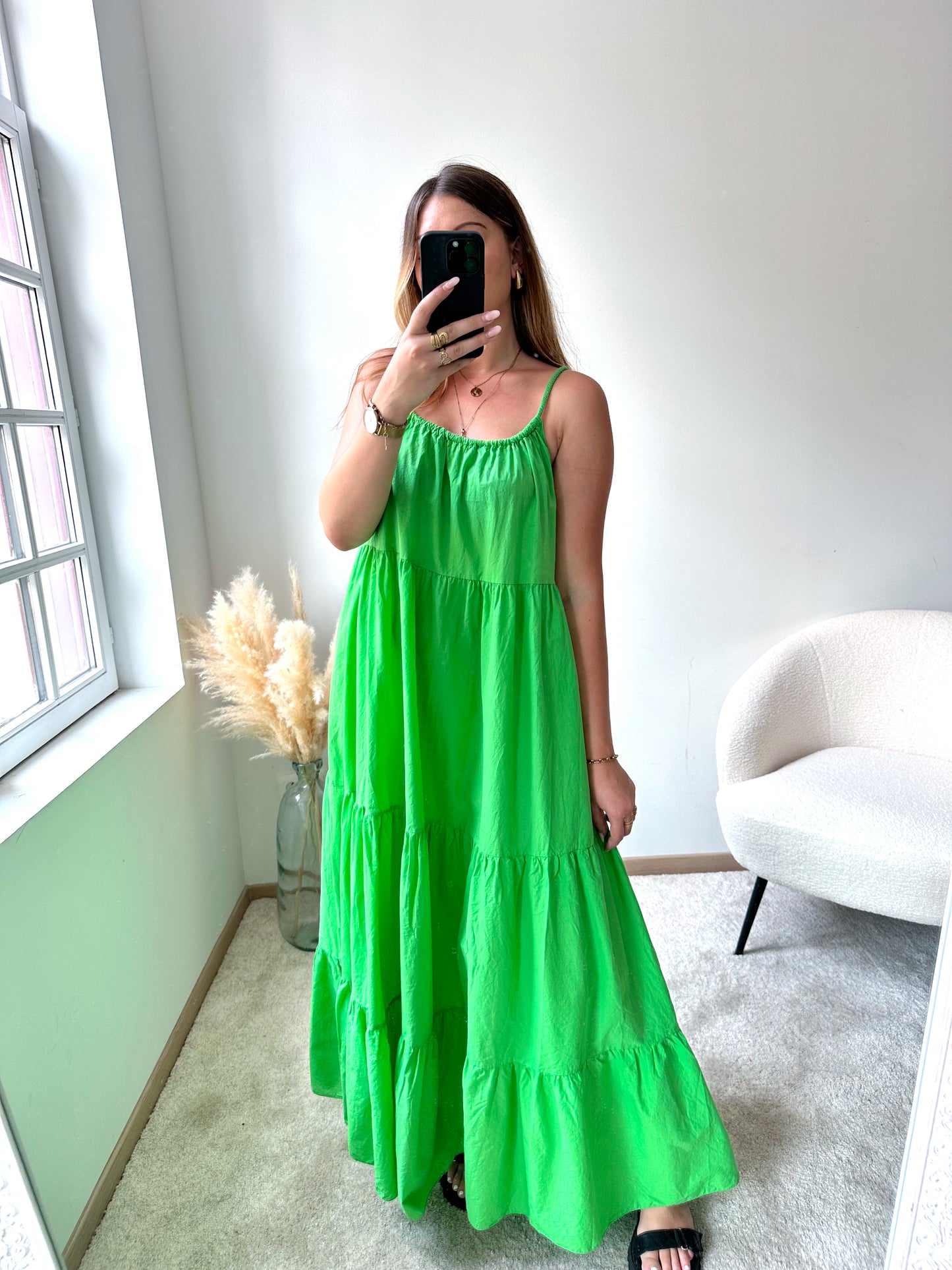 Robe coton maxi verte SIMONA