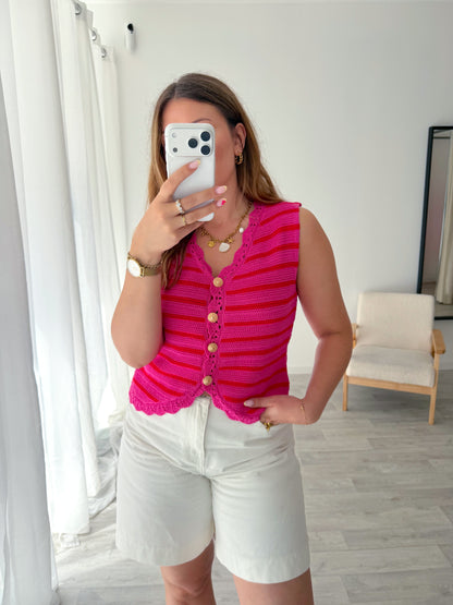 Top crochet rayé rose INIS