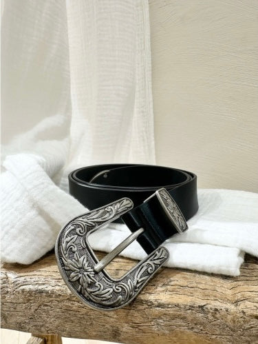Ceinture en cuir noire WESTERN