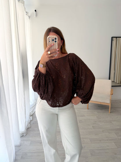 Top marron dos ouvert ERICA