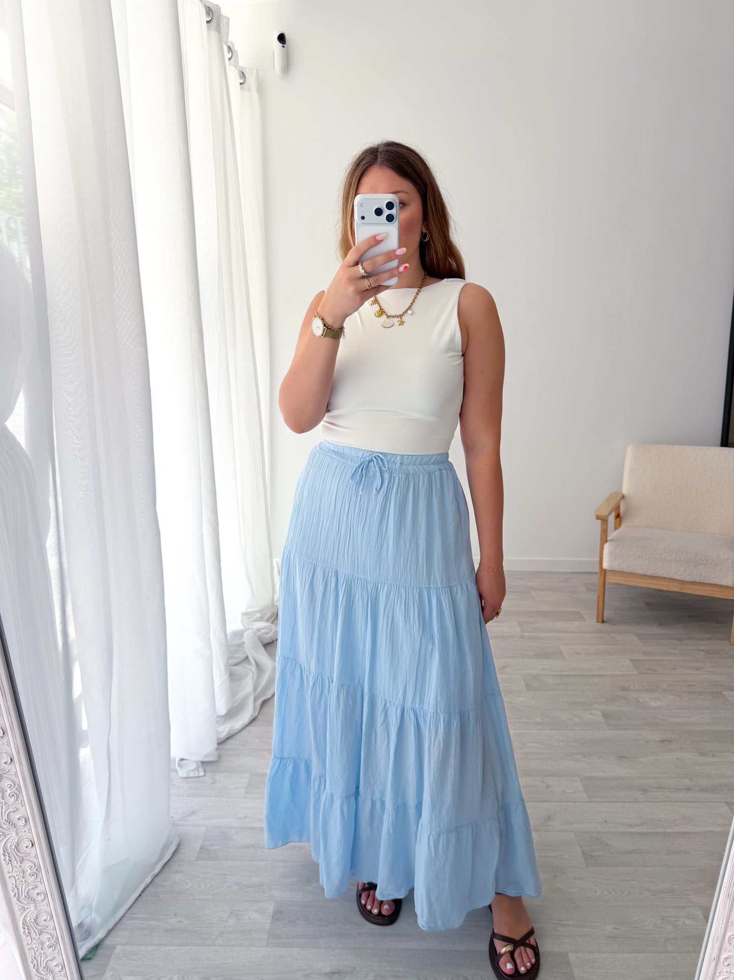 Jupe longue bleu ciel TALIA