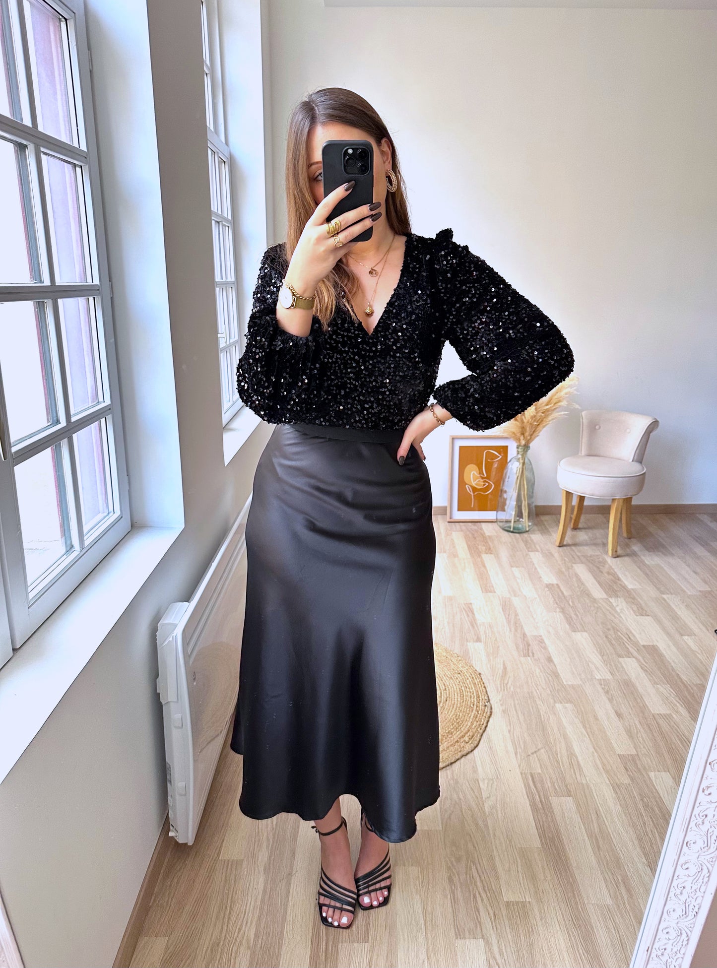 Black satin skirt THALIE