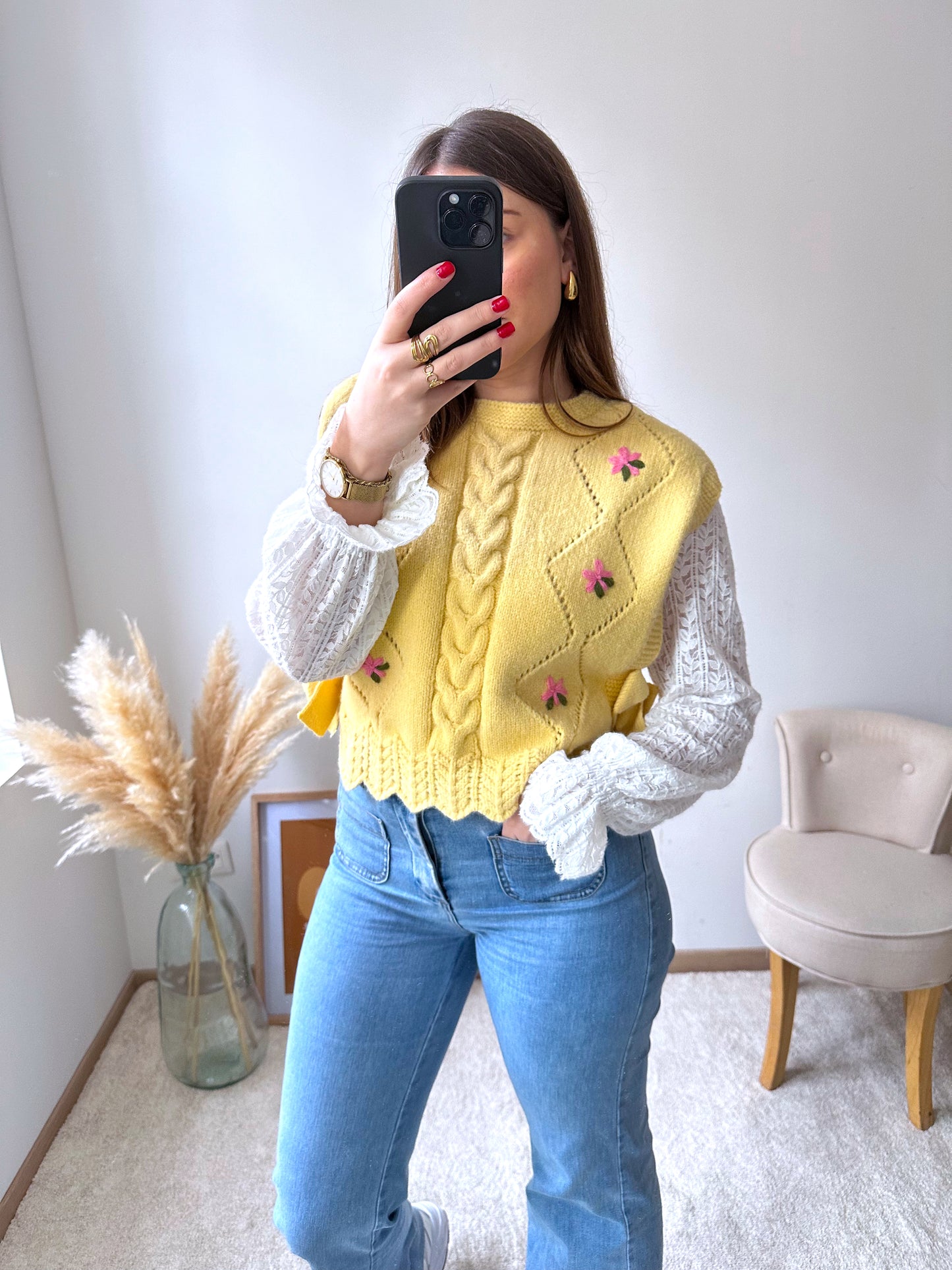 Pull sans manches jaune AZALEE