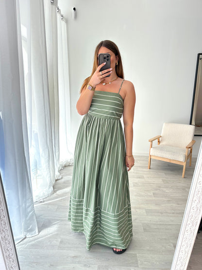 Robe longue rayée kaki RITA