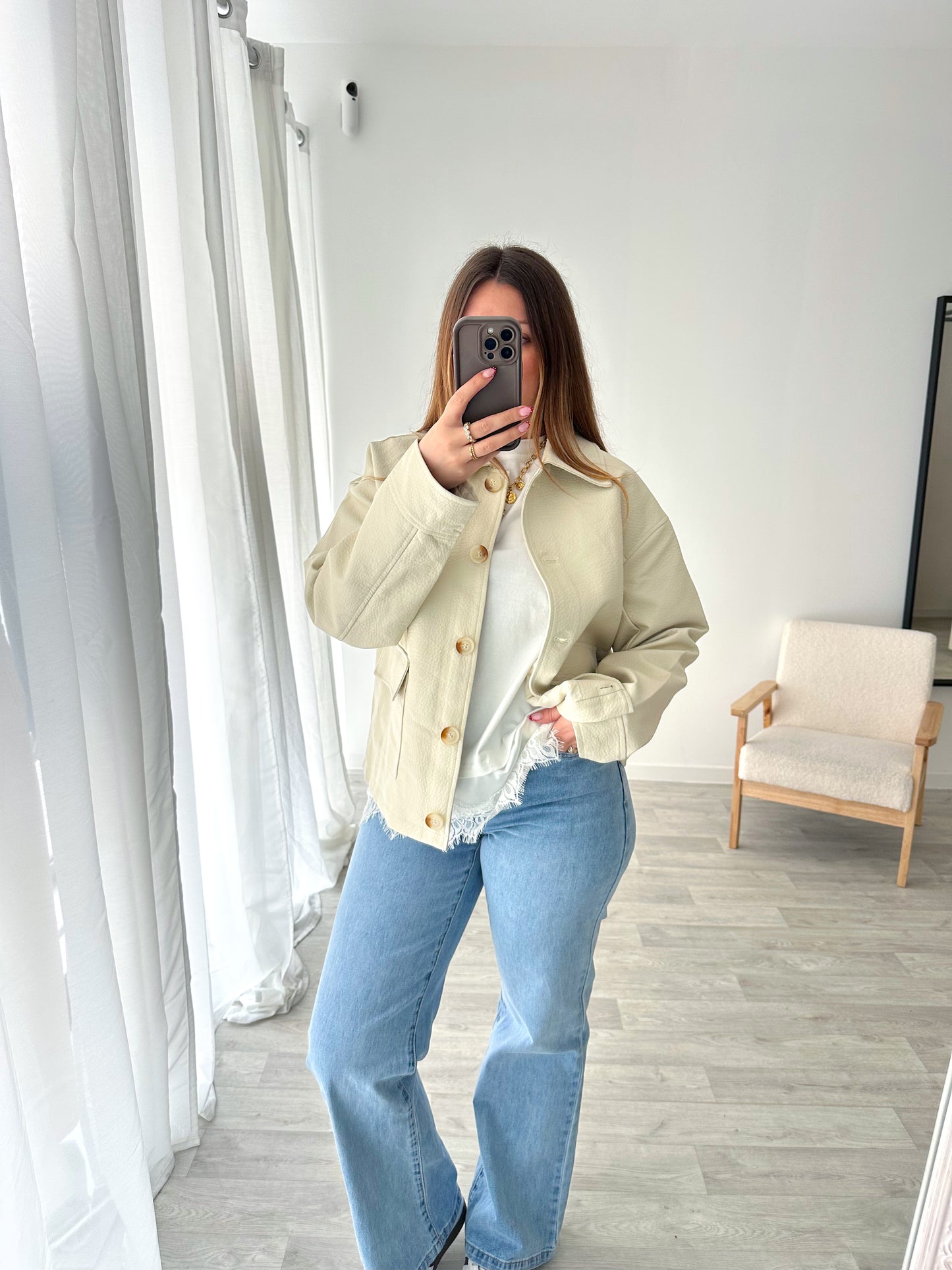 Veste similicuir beige CÔME