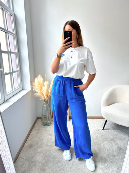 Pantalon gaze de coton bleu SADIE