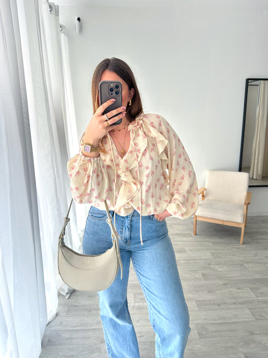 Blouse fleurie rose