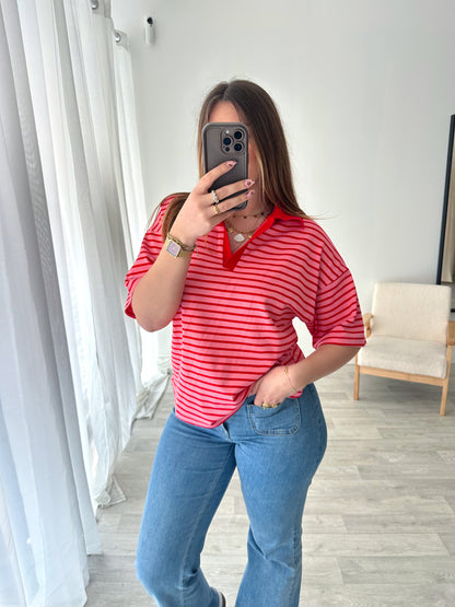 Polo rayé rose AMY