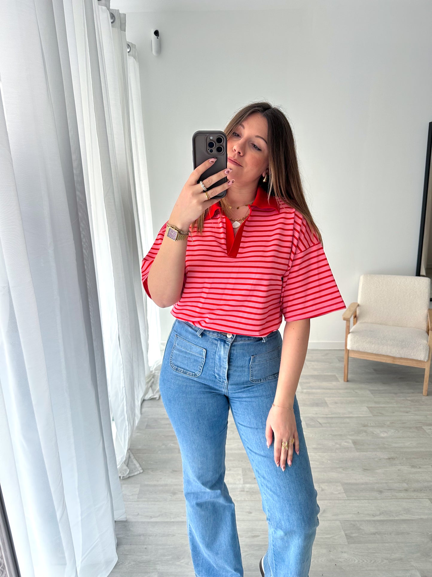 Polo rayé rose AMY