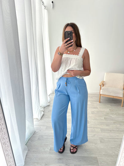 Pantalon lin bleu ciel PACOME