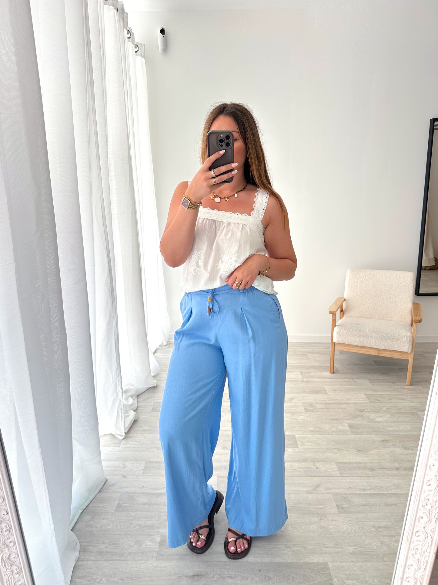 Pantalon lin bleu ciel PACOME