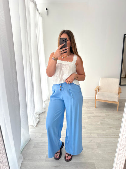 Pantalon lin bleu ciel PACOME
