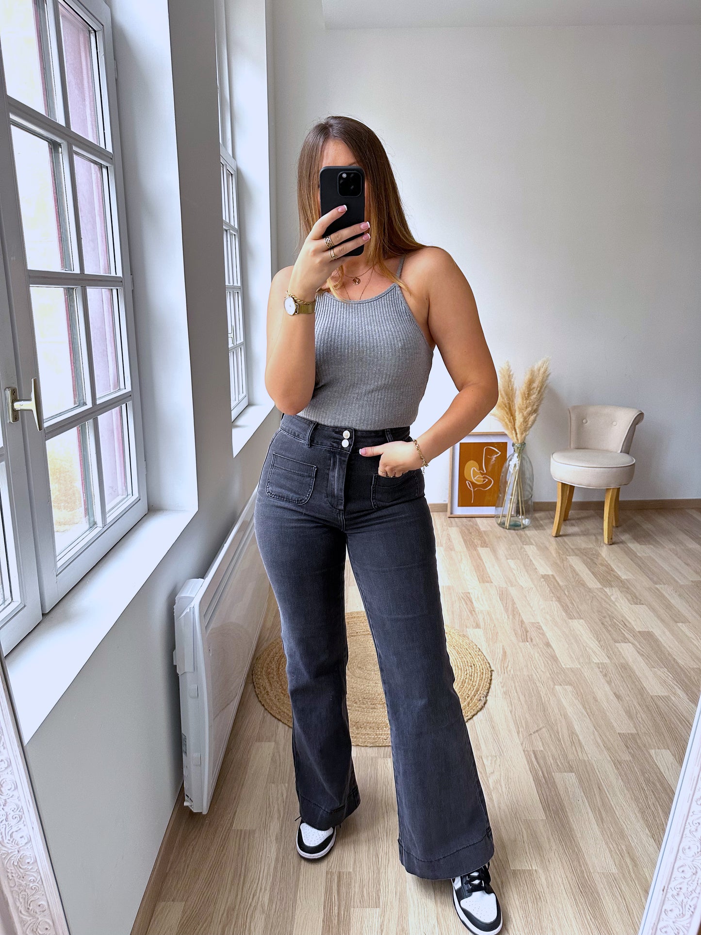 PAOLINA dark gray high-waisted jeans