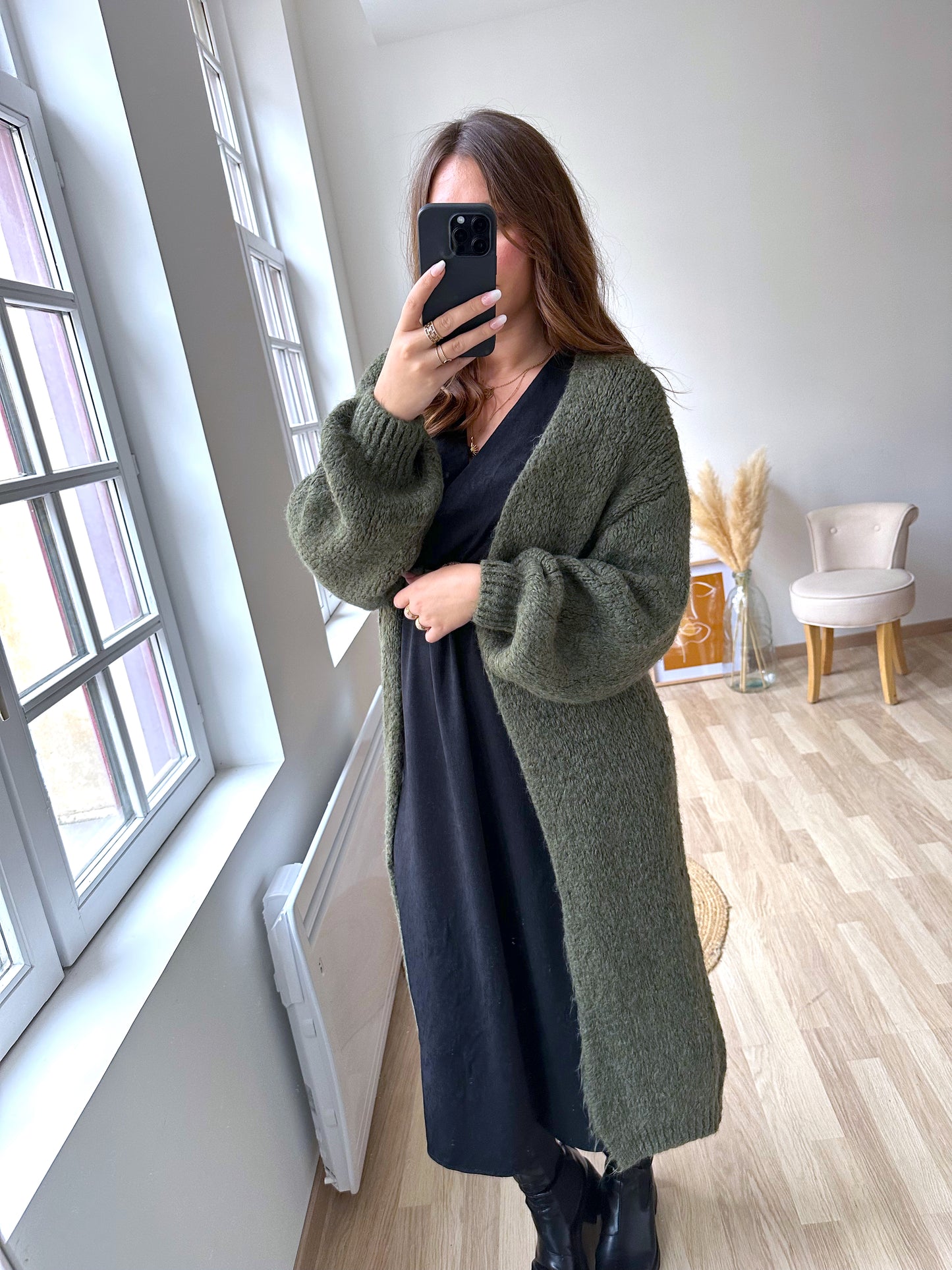 VIVIENNE long khaki cardigan