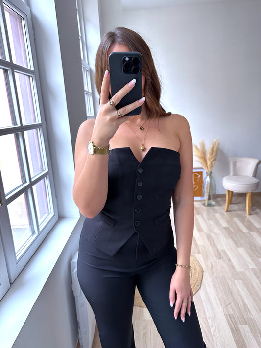 Bustier à boutons noir OLYMPEA