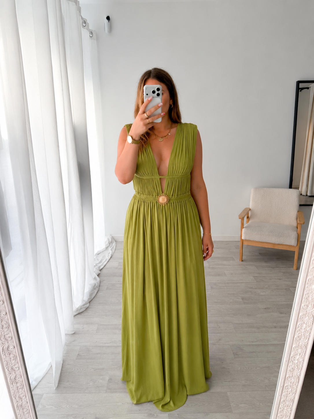 Robe longue vert anis TARA