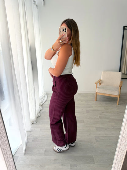 Pantalon à rayures bordeaux EMMA