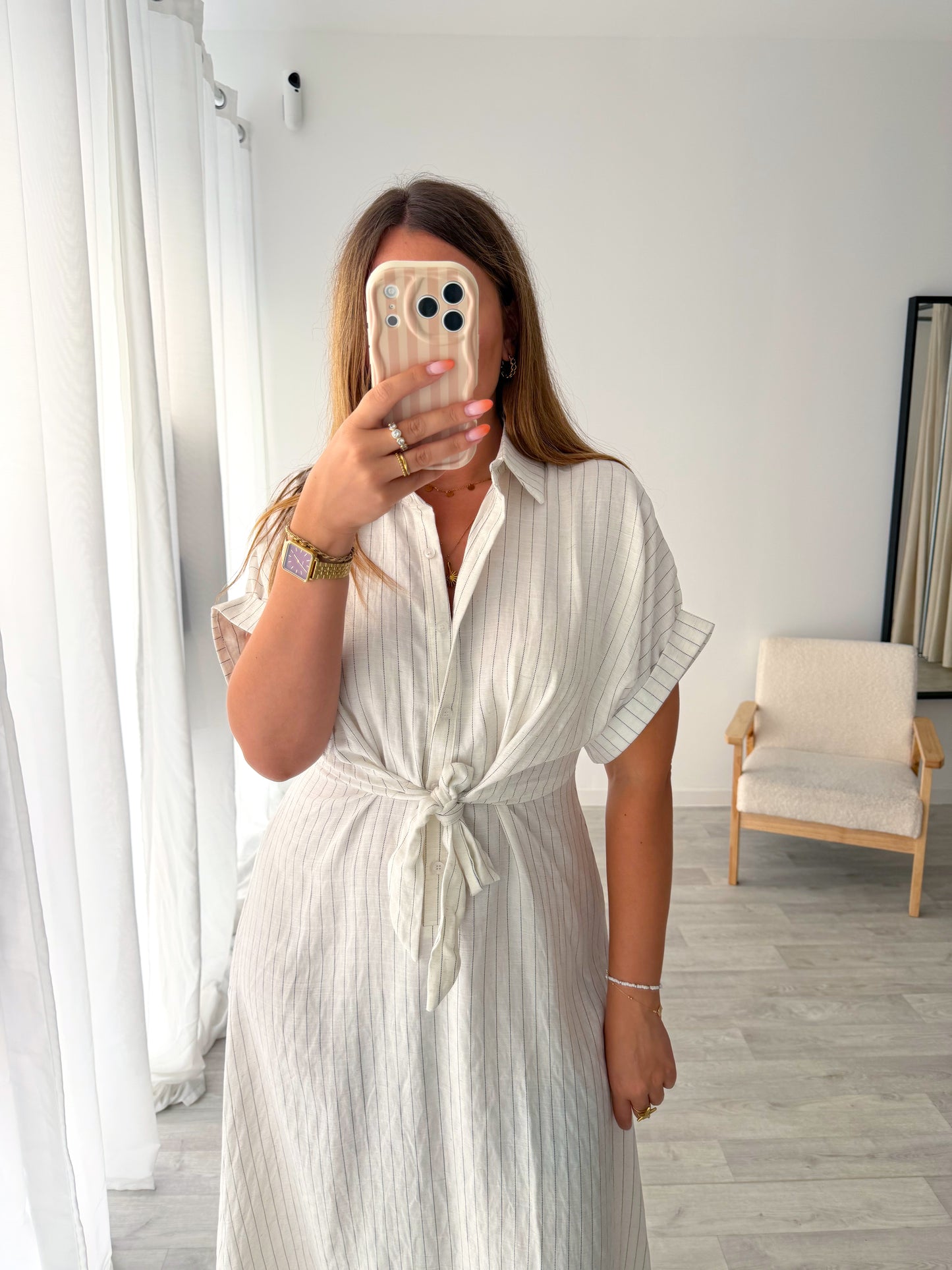 Robe écru à rayures AMANDAE
