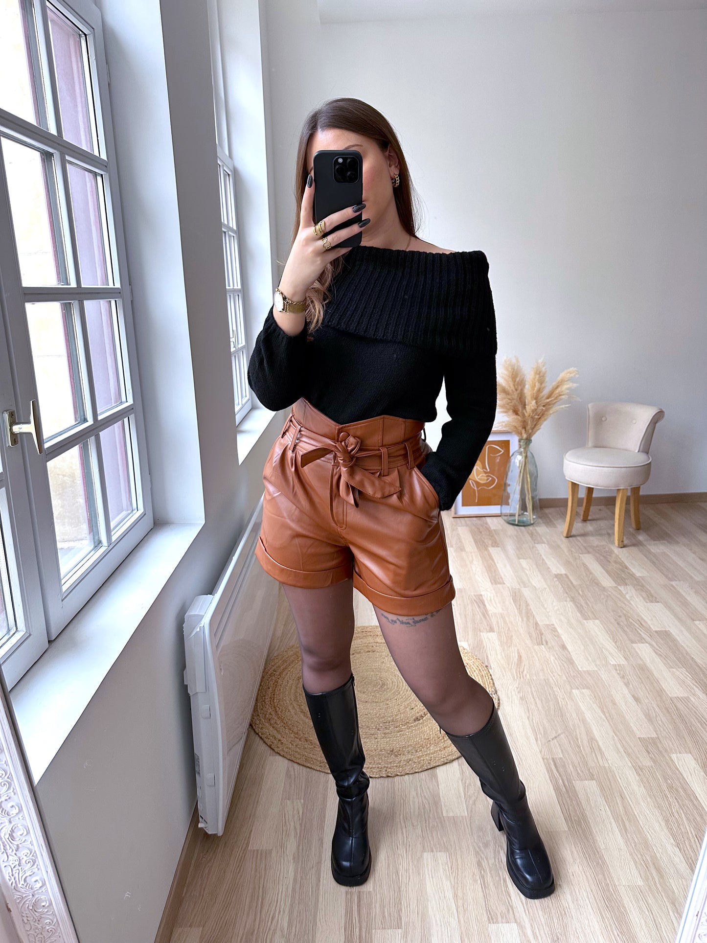 LORNA Brown Faux Leather Shorts