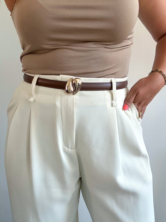 Ceinture en cuir marron GOUTTE
