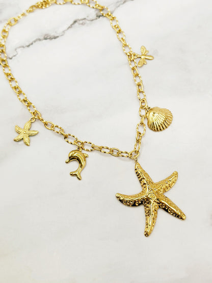 Collier breloques etoile de mer