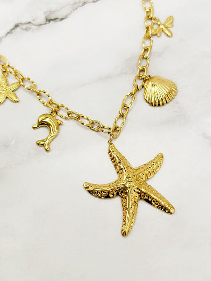 Collier breloques etoile de mer