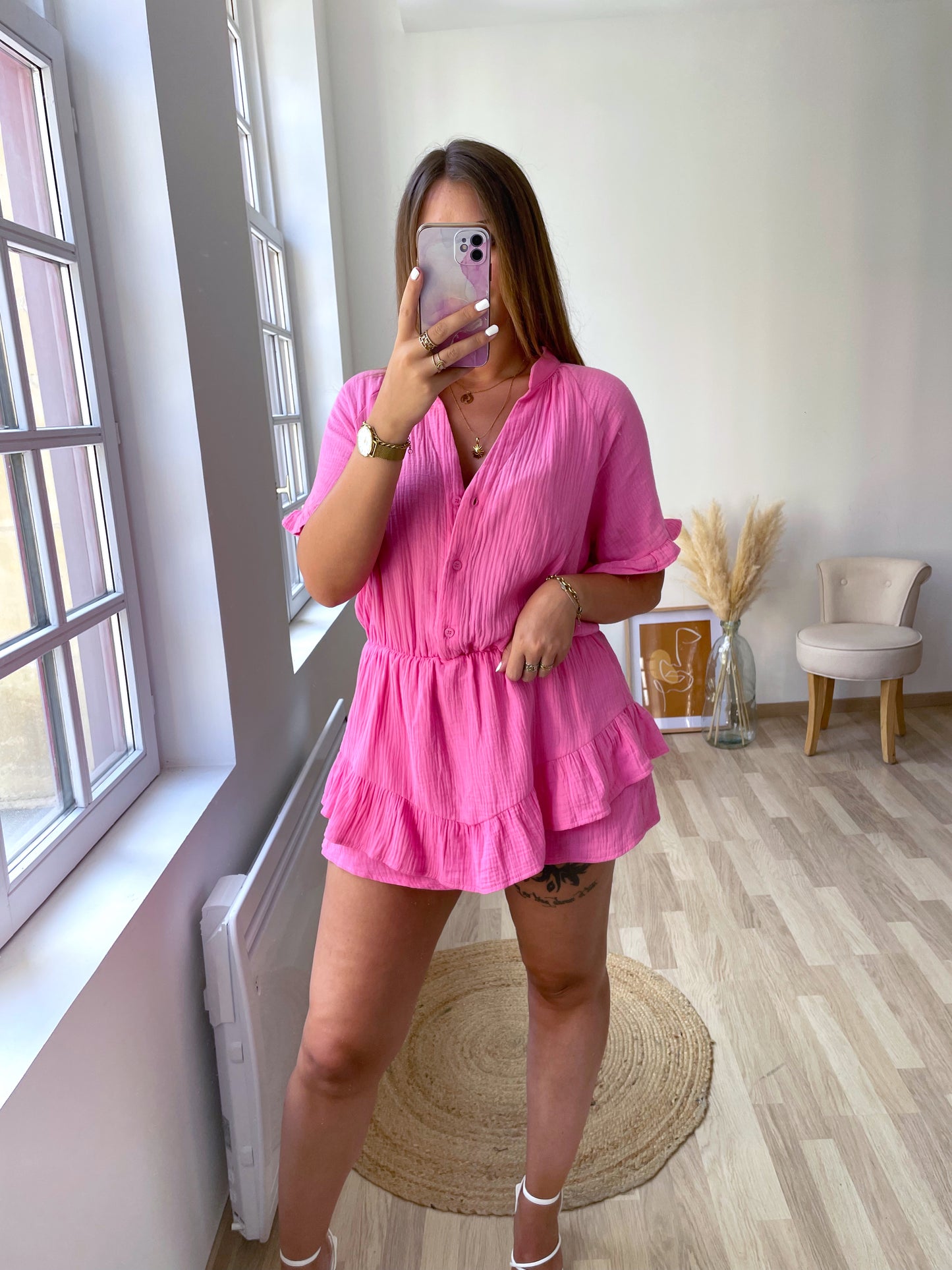 PALMA pink cotton gauze playsuit