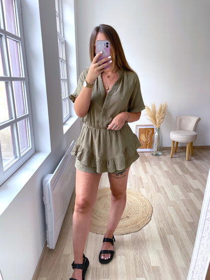 PALMA khaki cotton gauze playsuit