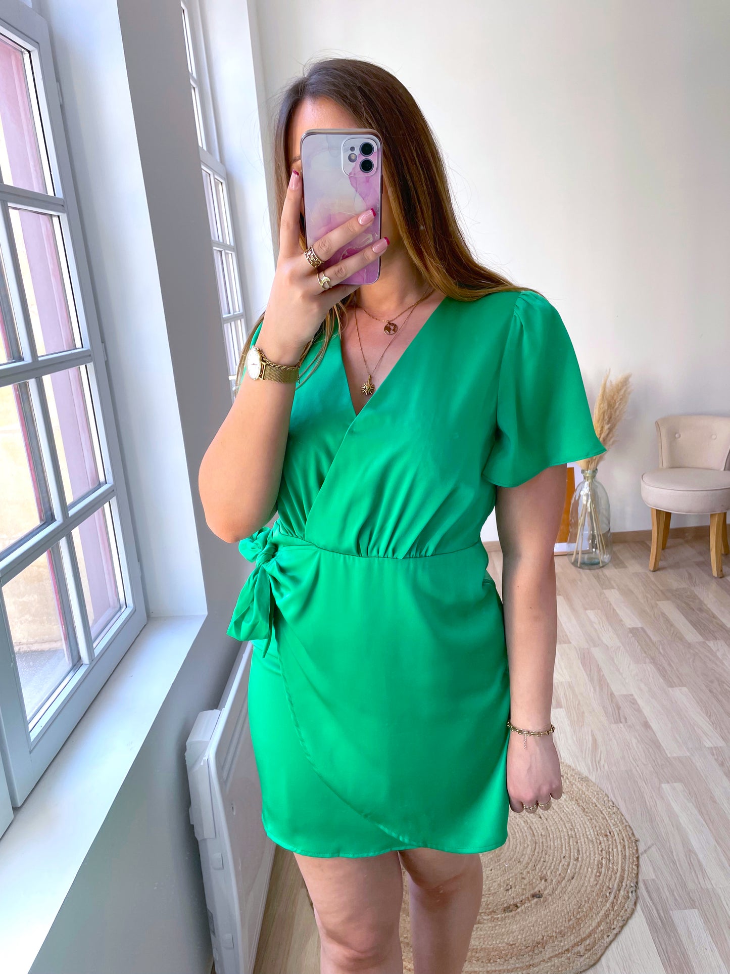 Robe verte satinée RUBY