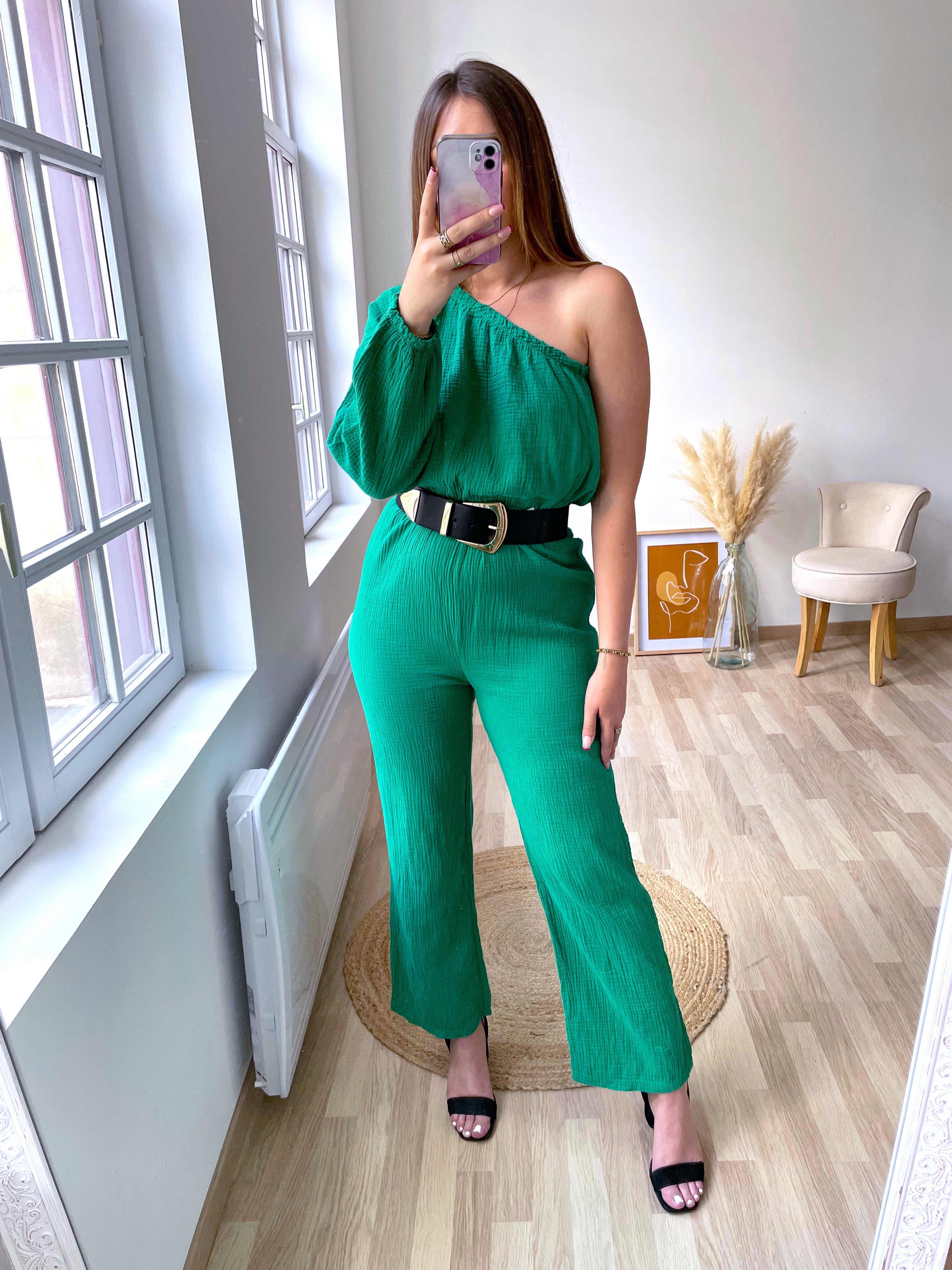 Green cotton hot sale jumpsuit