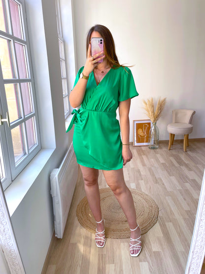 RUBY green satin dress