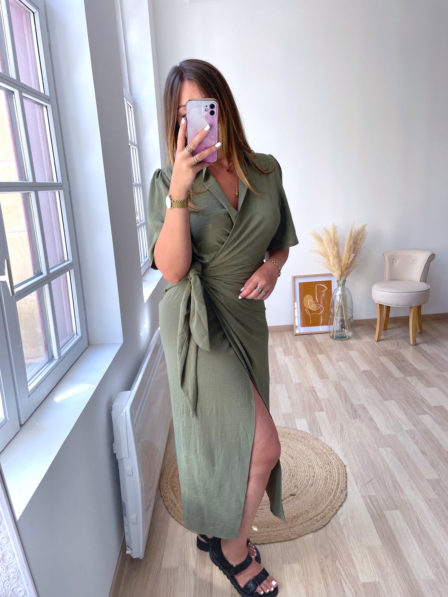 CARLA khaki wrap dress