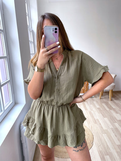 PALMA khaki cotton gauze playsuit