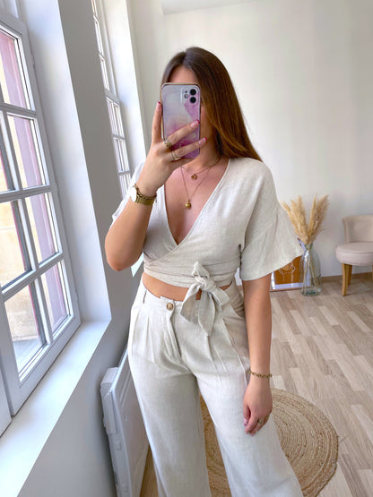 Top croisé lin beige TAMMY